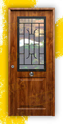 Puerta Galvanizada Clas-CR-Reja / 1110 Saga 100 Cristal Embero (Cara Interior Lisa)