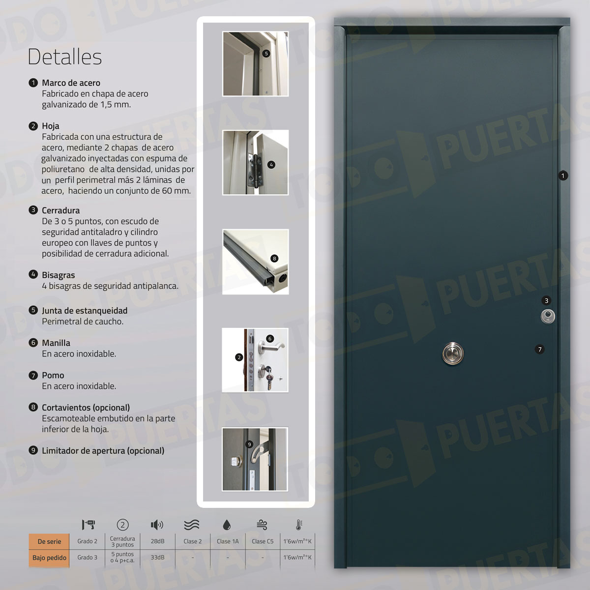 Puerta Acorazada 1110 Sagacor 100 Gris Antracita 7016 (Dos Caras Iguales)