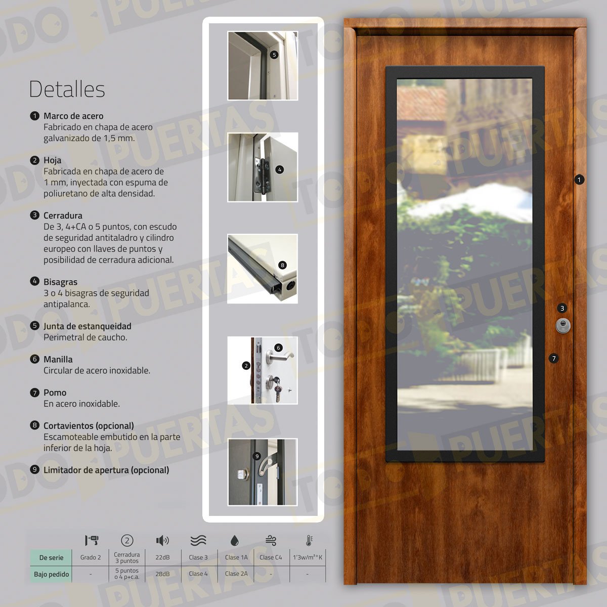 Puerta Galvanizada 1110-CR / 1110 Saga 100 Cristal Embero (Cara Interior Lisa)