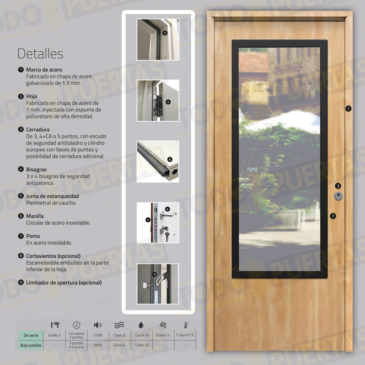 Puerta Galvanizada 1110-CR / 1110 Saga 100 Cristal Roble (Cara Interior Lisa)