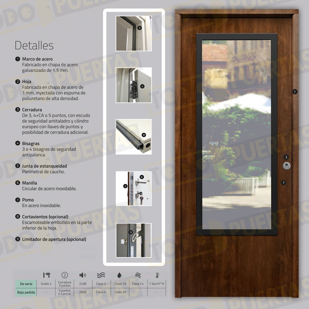 Puerta Galvanizada 1110-CR / 1110 Saga 100 Cristal Roble Viejo (Cara Interior Lisa)