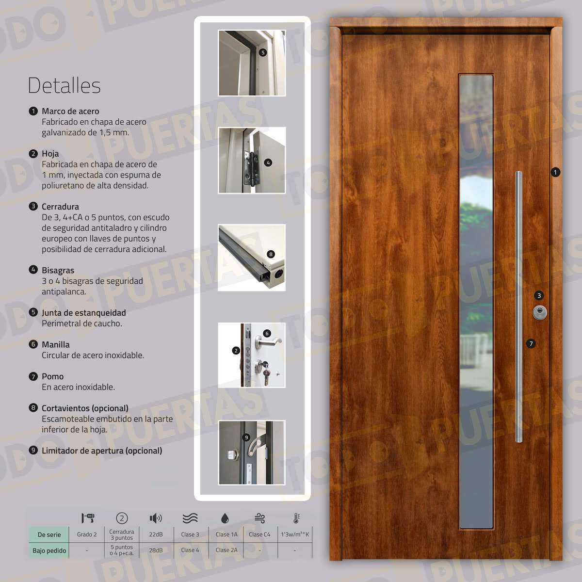 Puerta Galvanizada 1110-CR / 1110 Saga 100 Cristal Embero (Cara Interior Lisa)