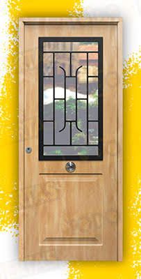 Puerta Galvanizada Clas-CR-Reja / 1110 Saga 100 Cristal Roble (Cara Interior Lisa)