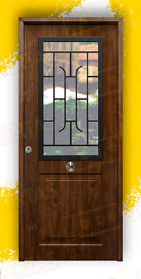 Puerta Galvanizada Clas-CR-Reja / 1110 Saga 100 Cristal Roble Viejo (Cara Interior Lisa)