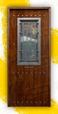 Puerta Galvanizada 1150 CL-CR-Reja / 1110 Saga 100 Cristal Embero (Cara Interior Lisa)