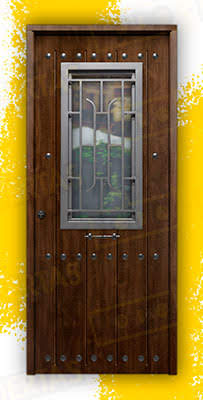 Puerta Galvanizada 1150 CL-CR-Reja / 1110 Saga 100 Cristal Roble Viejo (Cara Interior Lisa)