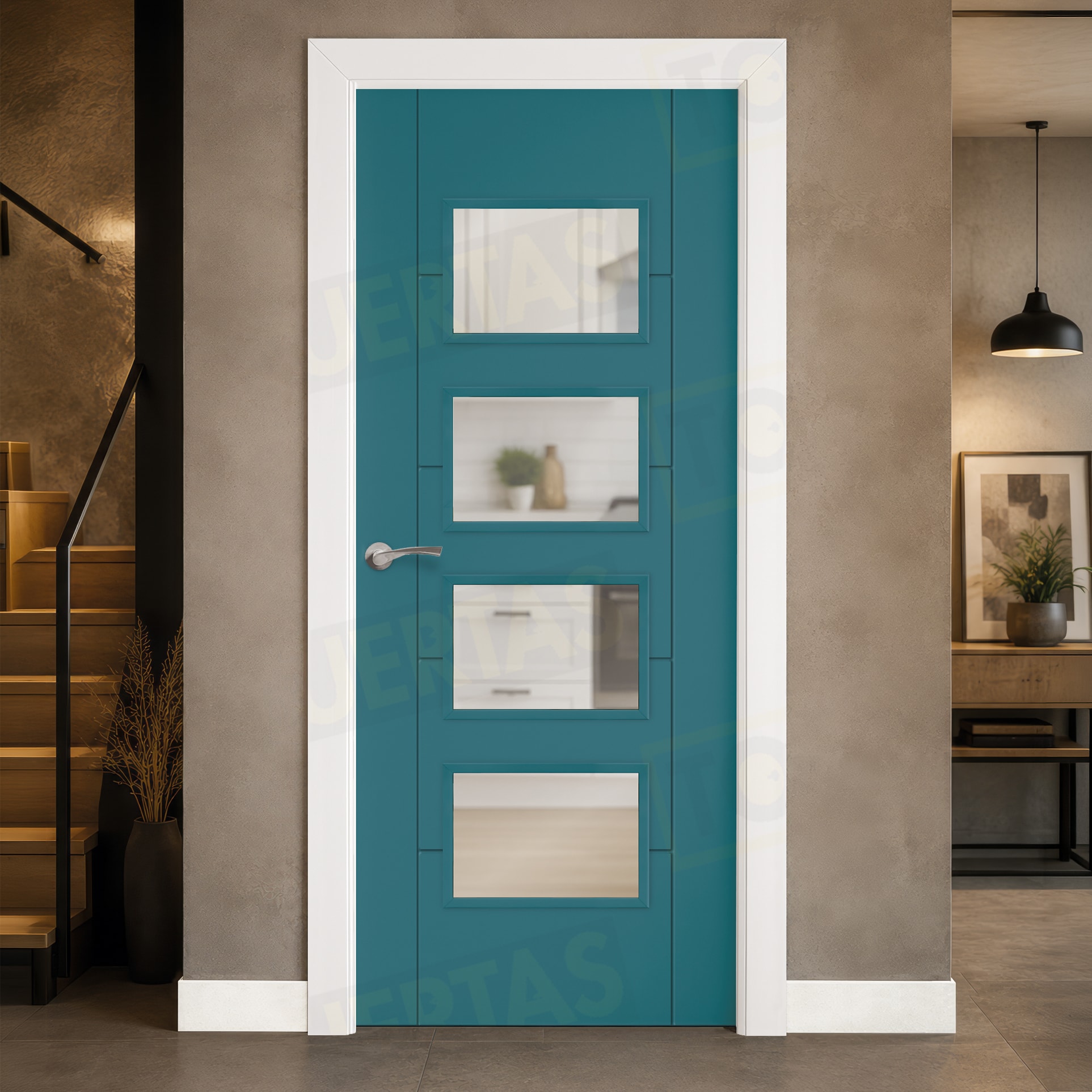 Puerta Block Maciza ColorLac RAL Azul Agua 5021 Mod. Budapest BV4