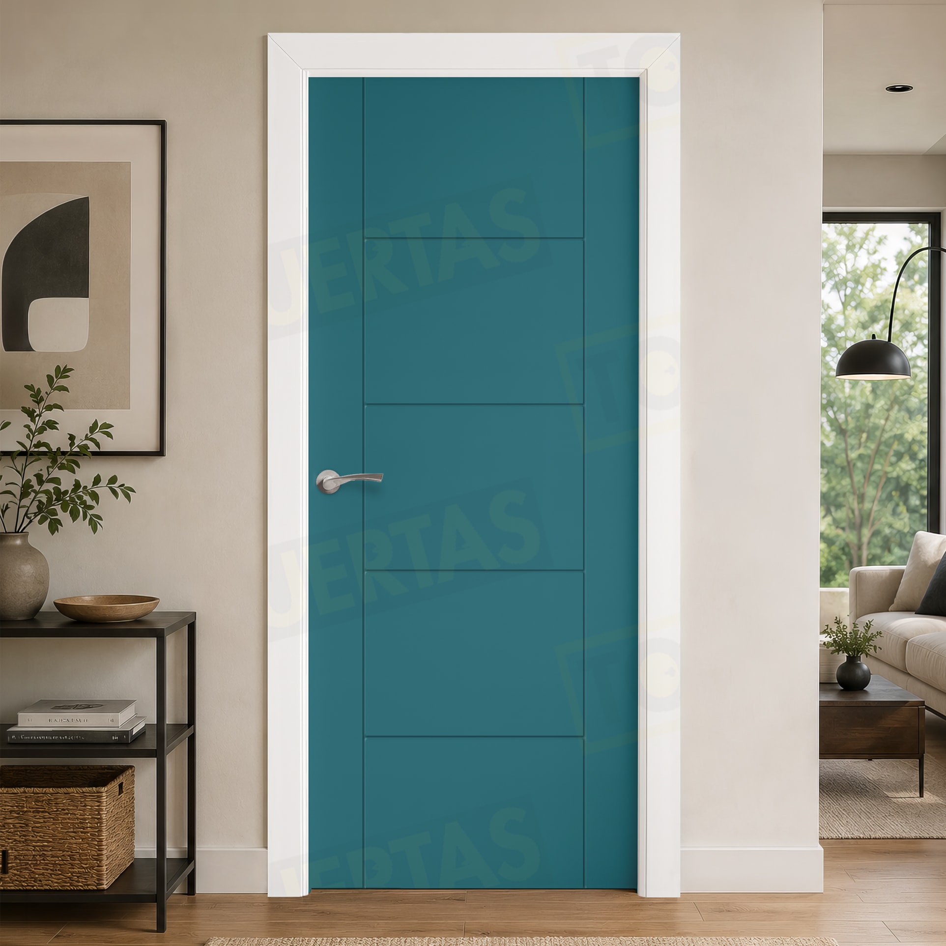 Puerta Block Maciza ColorLac RAL Azul Agua 5021 Mod. Budapest