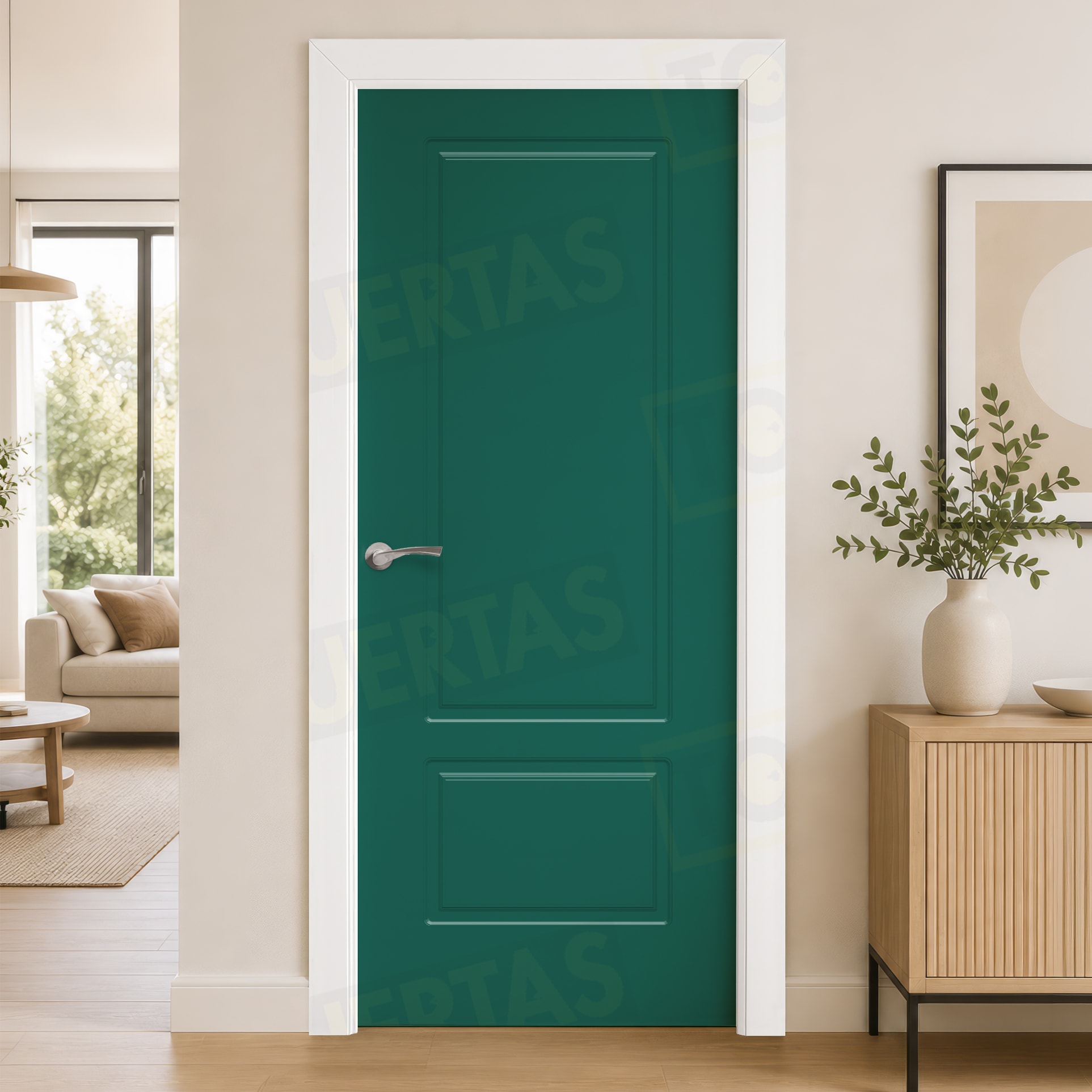 Puerta Block Maciza ColorLac RAL Verde Ópalo 6026 Mod. Gabón