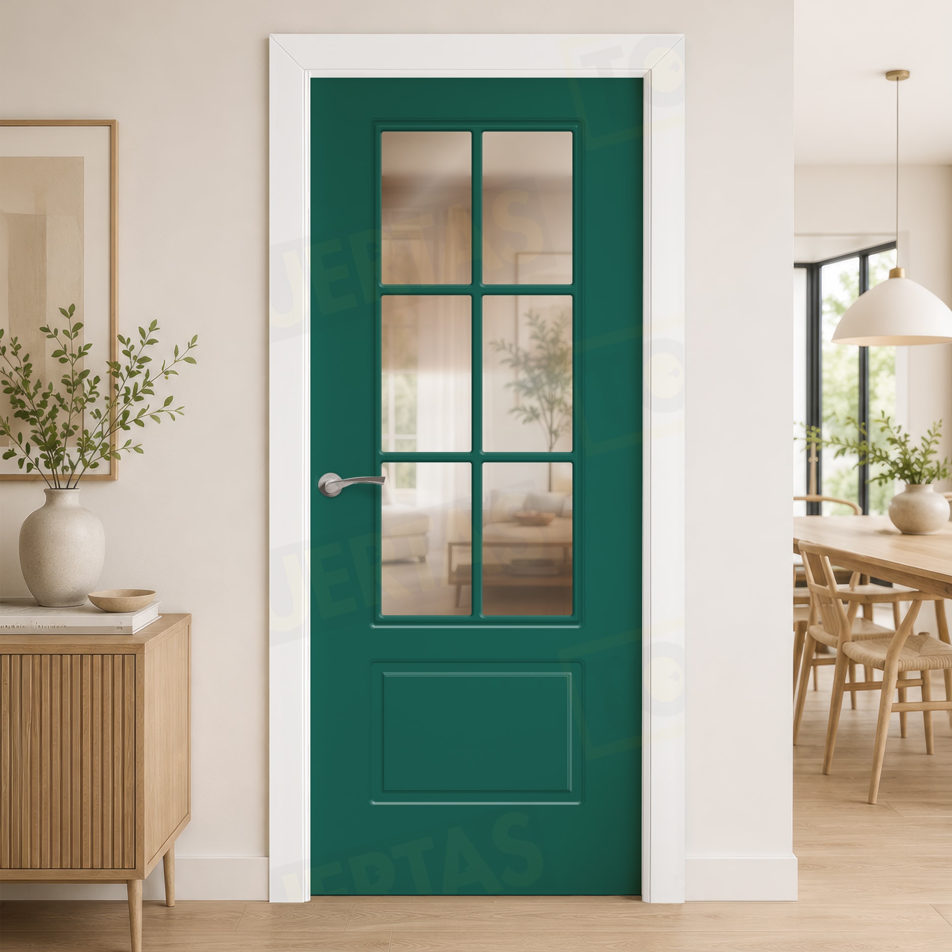 Puerta Block Maciza ColorLac RAL Verde Ópalo 6026 Mod. Gabón V6