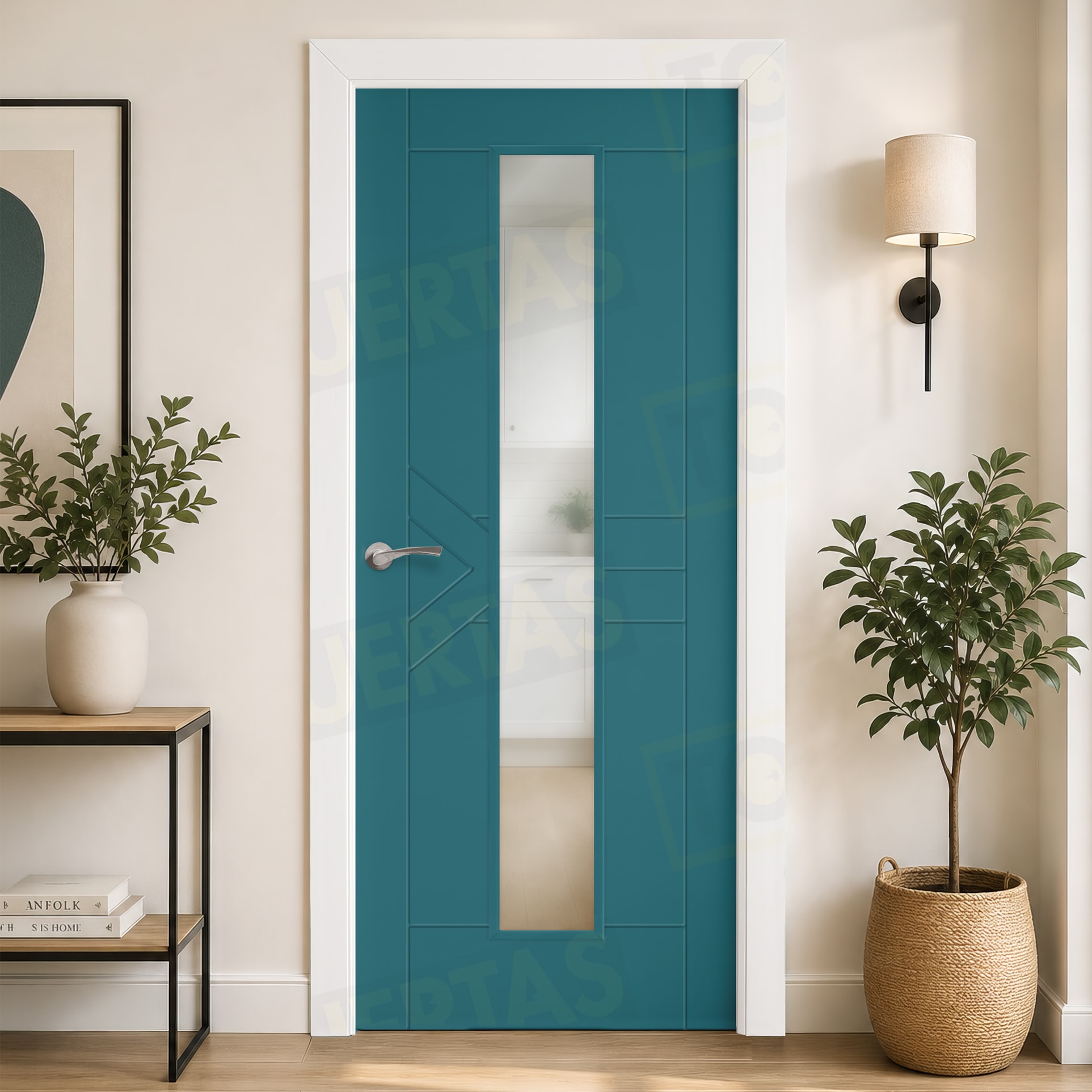 Puerta Block Maciza ColorLac RAL Azul Agua 5021 Mod. Sima V1C