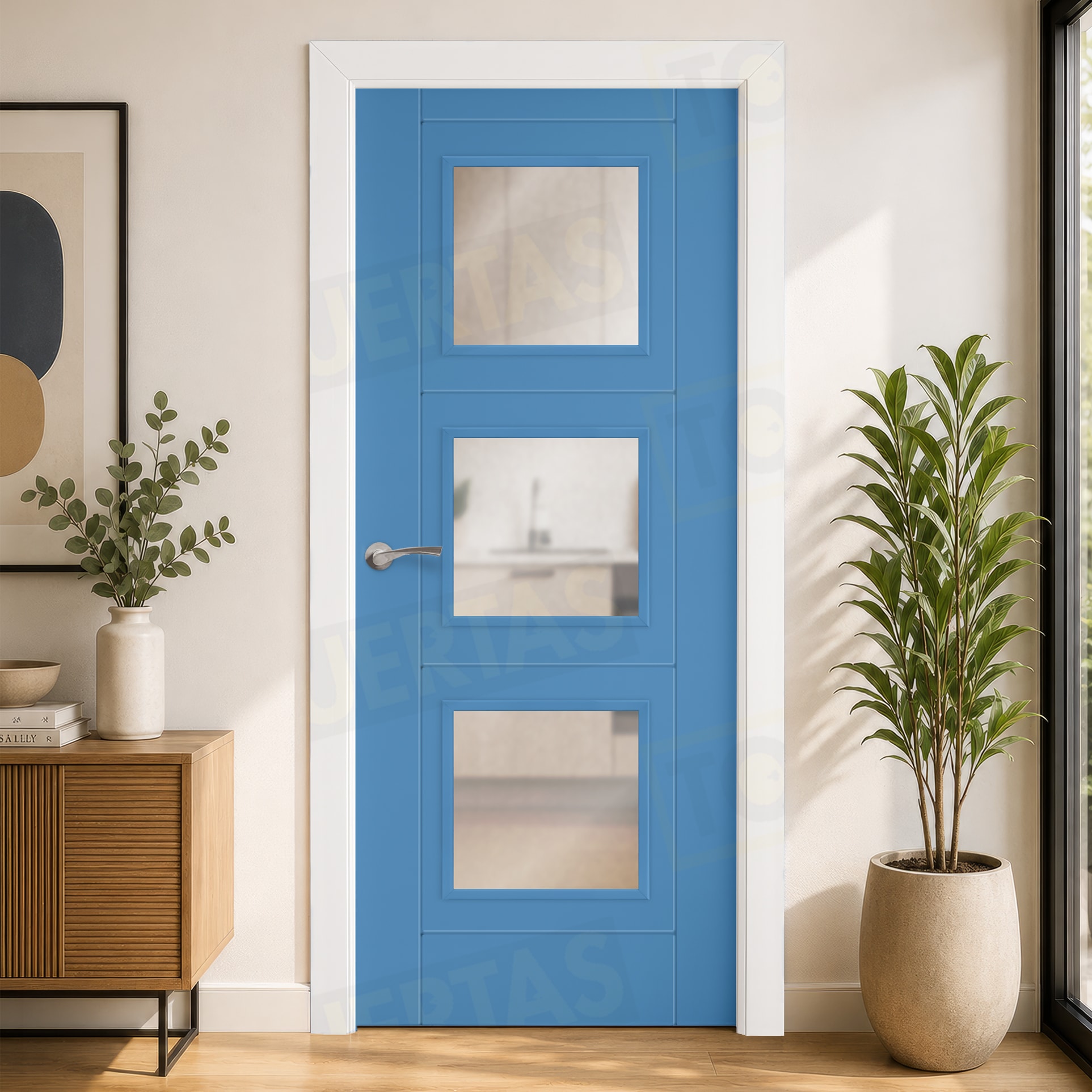 Puerta Block Maciza ColorLac RAL Azul Luminoso 5012 Mod. Tailandia BV3