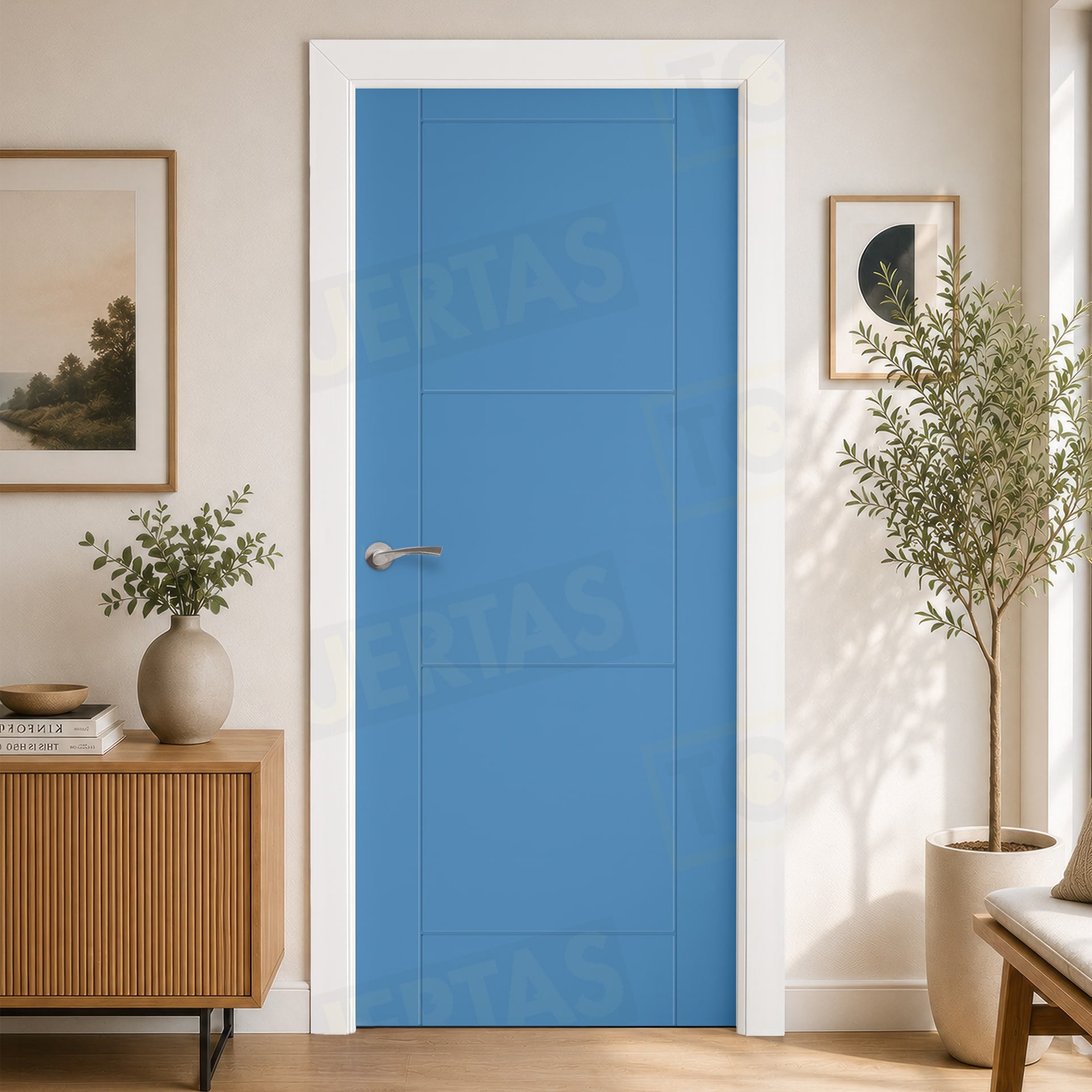 Puerta Block Maciza ColorLac RAL Azul Luminoso 5012 Mod. Tailandia