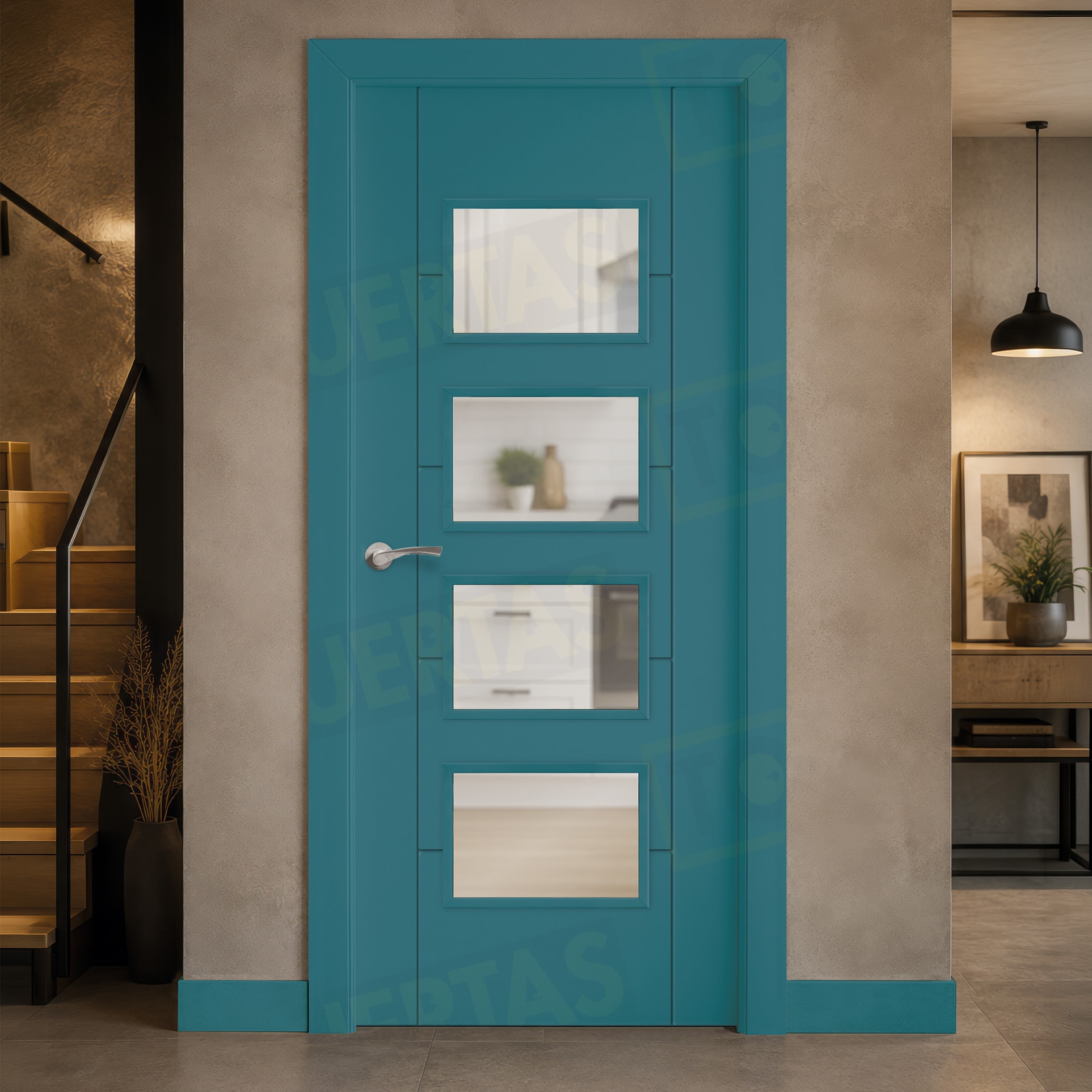 Puerta Block Maciza Lacada RAL Azul Agua 5021 Mod. Budapest BV4
