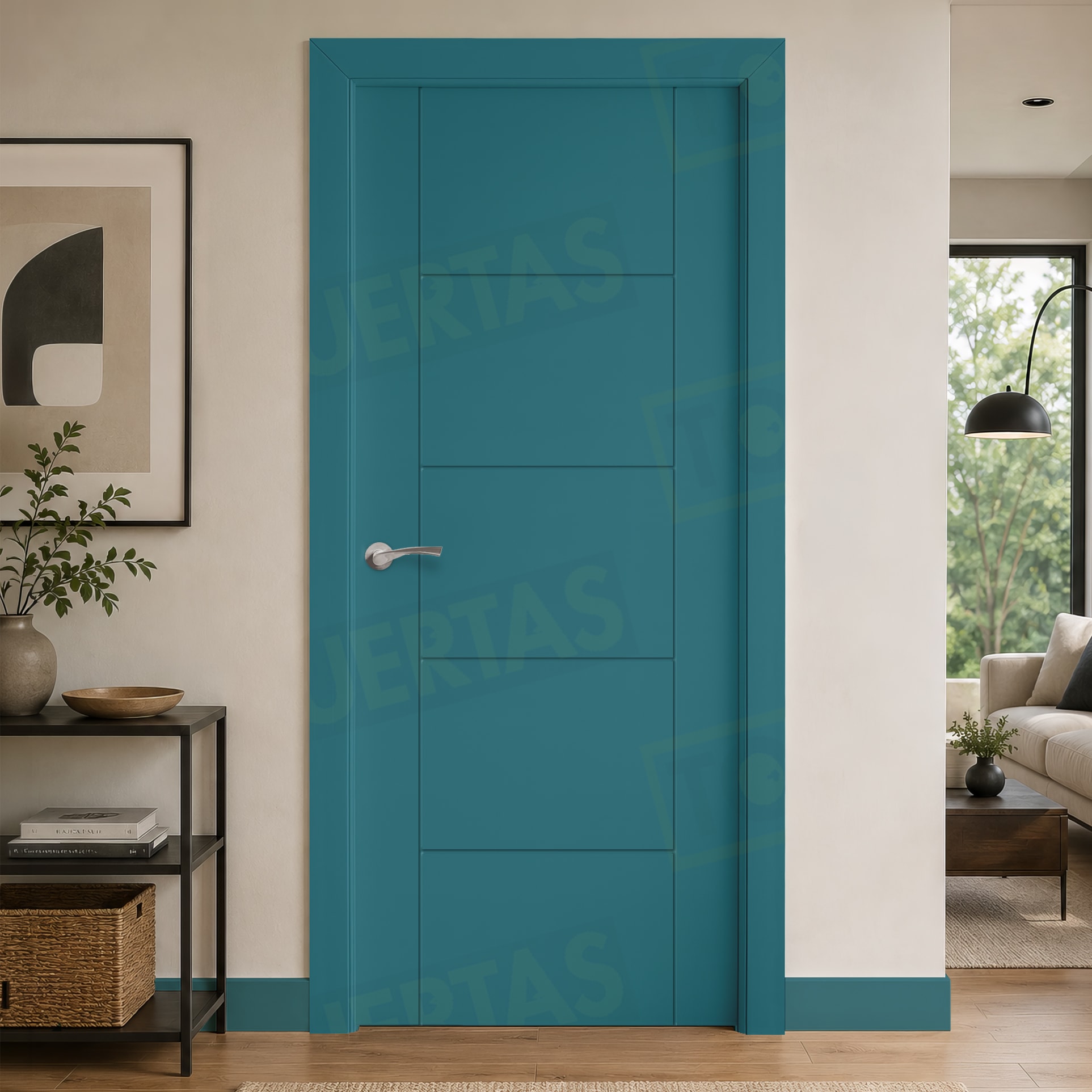 Puerta Block Maciza Lacada RAL Azul Agua 5021 Mod. Budapest