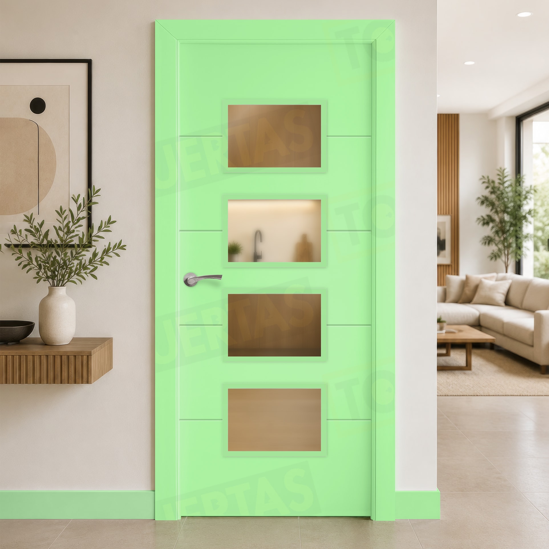 Puerta Block Maciza Lacada RAL Verde Blanquecino 6019 Mod. Dakar BV4