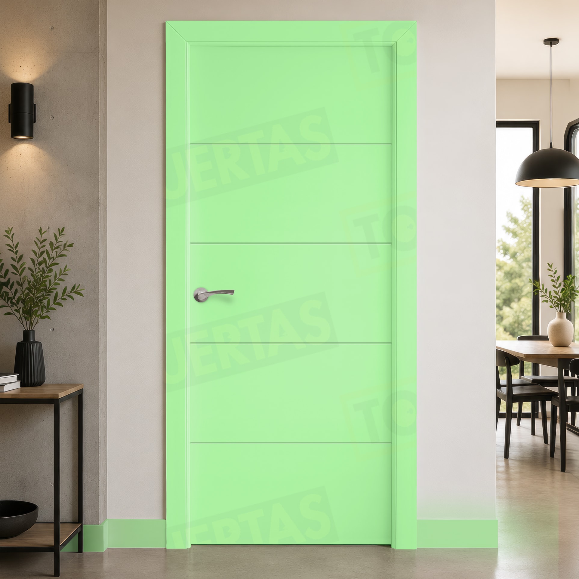 Puerta Block Maciza Lacada RAL Verde Blanquecino 6019 Mod. Dakar
