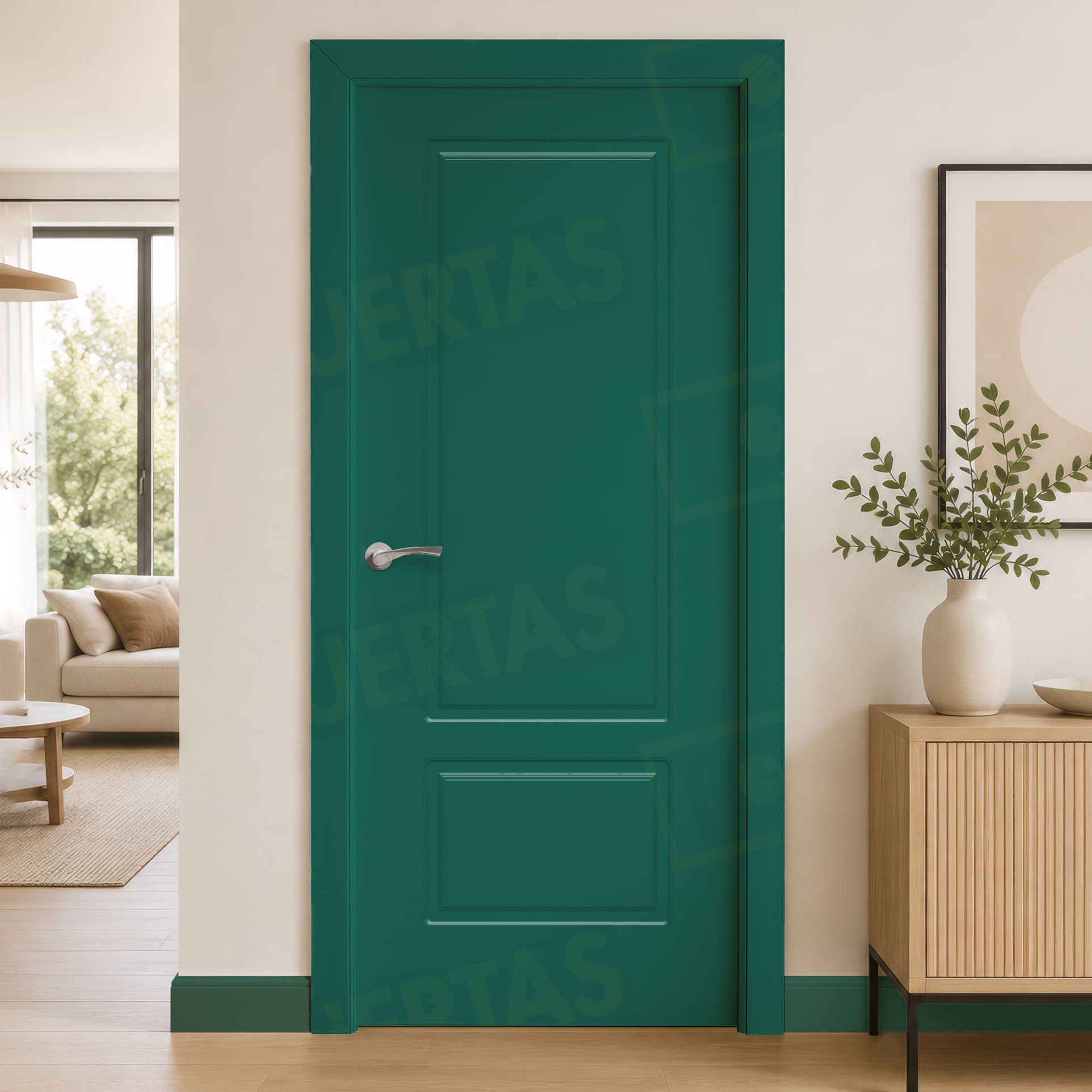 Puerta Block Maciza Lacada RAL Verde Ópalo 6026 Mod. Gabón