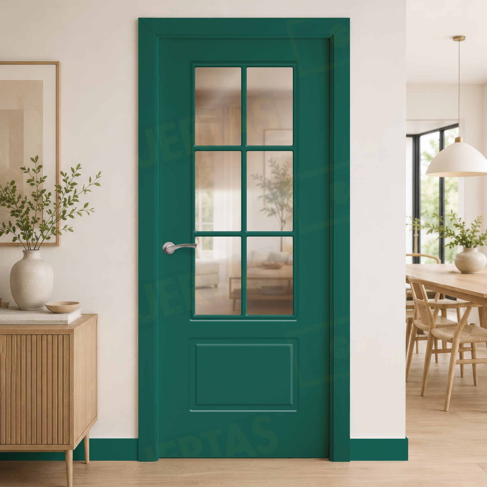 Puerta Block Maciza Lacada RAL Verde Ópalo 6026 Mod. Gabón V6