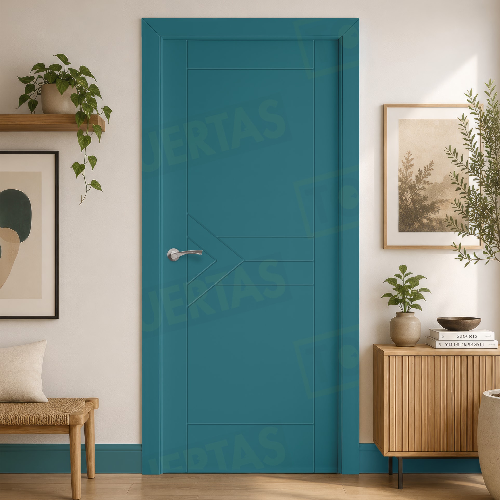 Puerta Block Maciza Lacada RAL Azul Agua 5021 Mod. Sima