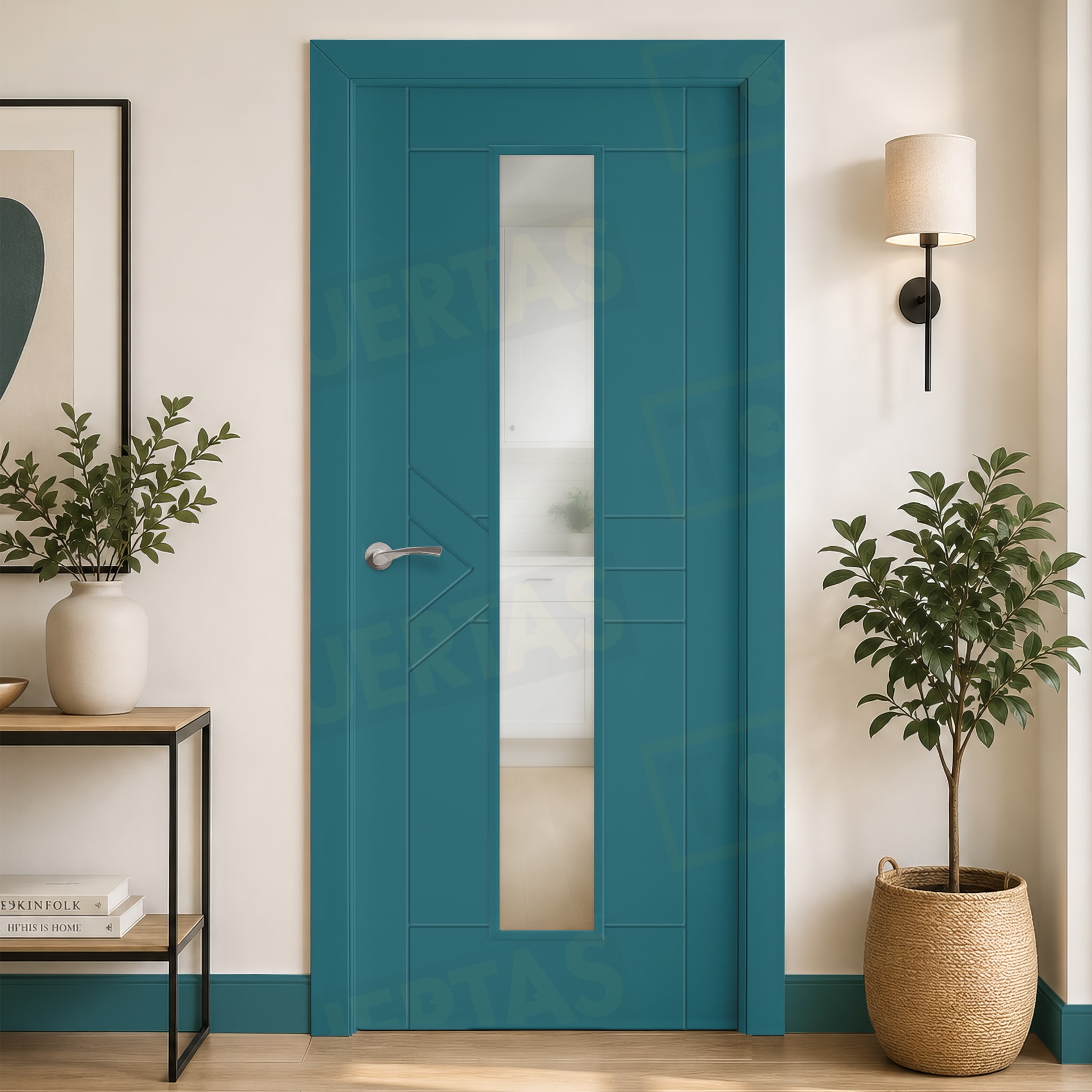 Puerta Block Maciza Lacada RAL Azul Agua 5021 Mod. Sima V1C
