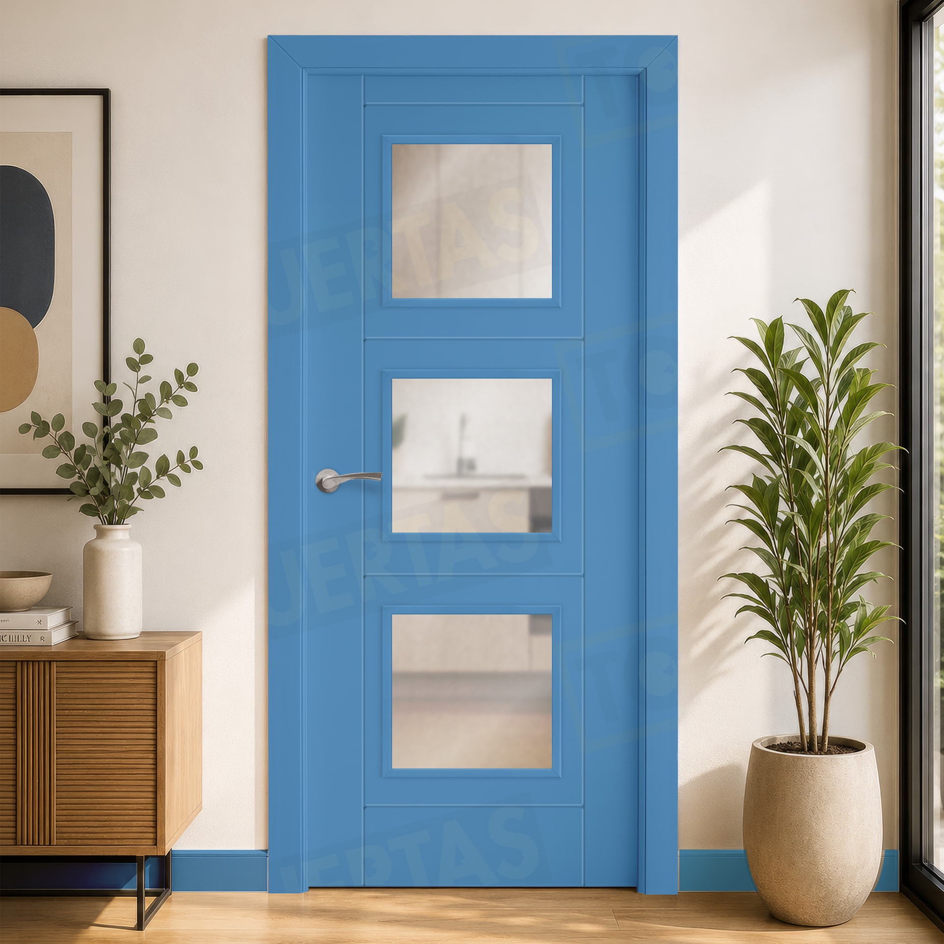 Puerta Block Maciza Lacada RAL Azul Luminoso 5012 Mod. Tailandia BV3