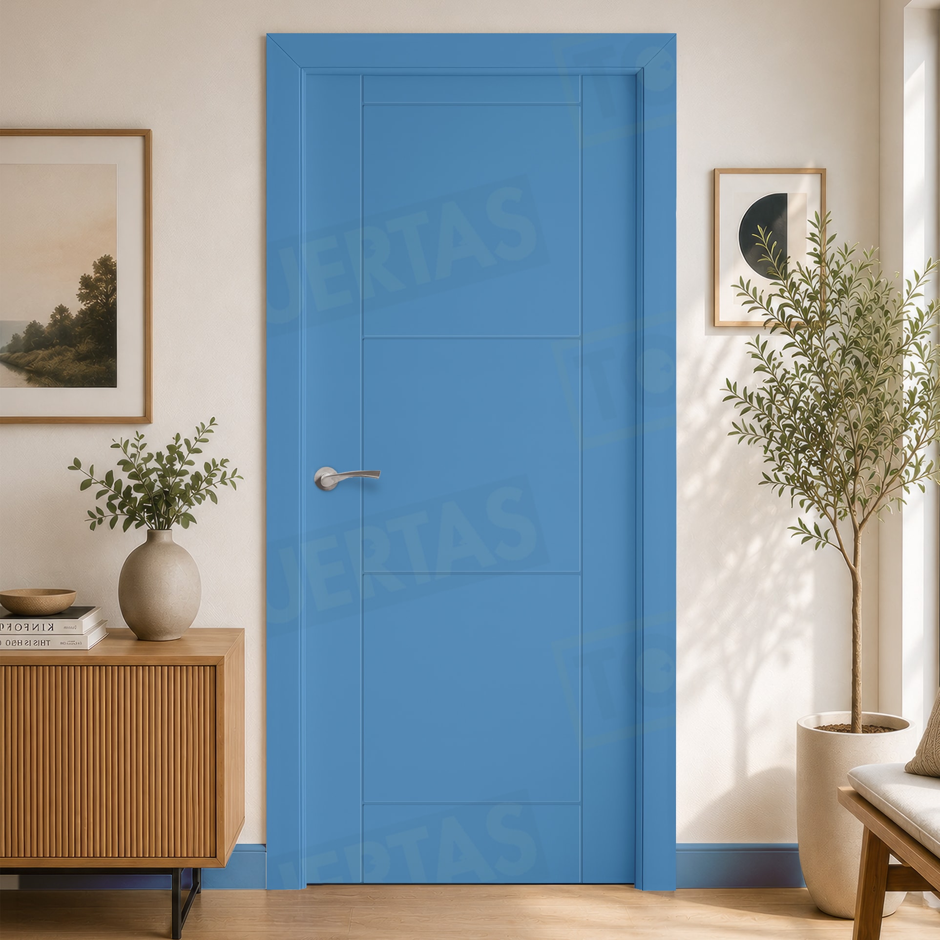 Puerta Block Maciza Lacada RAL Azul Luminoso 5012 Mod. Tailandia